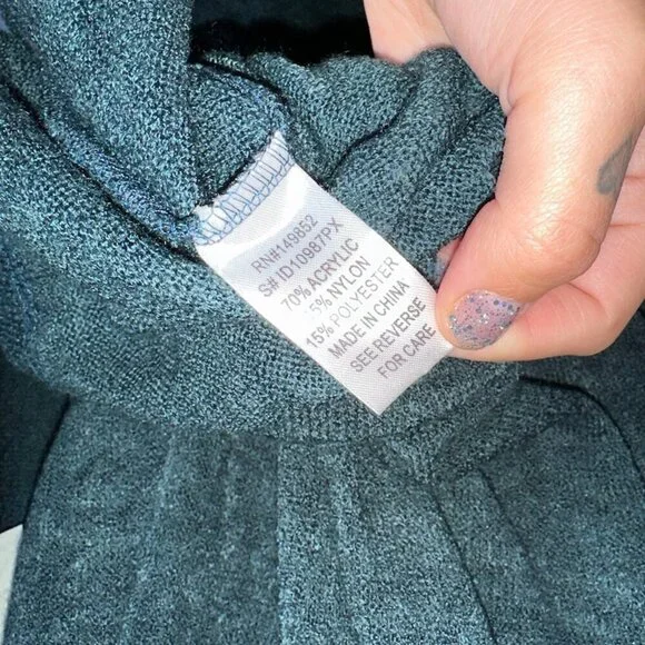 Teal Bell Sleeve Knee Length Dress Size Keyhole Sweater Dress - Picture 5 of 7